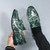 Men's green snake skin pattern tassel on top slip on dress shoe 05