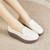 Women's beige penny strap slip on rocker bottom shoe sneaker 08