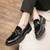 Men's brown patent tassel on top penny slip on dress shoe 02