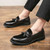 Men's brown patent tassel on top penny slip on dress shoe 03