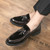 Men's brown patent tassel on top penny slip on dress shoe 06