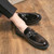 Men's brown patent tassel on top penny slip on dress shoe 08