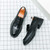 Men's black croc skin pattern penny slip on dress shoe 09