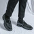 Men's black check pattern tassel penny slip on dress shoe 05