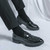 Men's black check pattern tassel penny slip on dress shoe 06