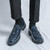 Men's blue check pattern tassel penny slip on dress shoe 04