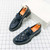 Men's blue check pattern tassel penny slip on dress shoe 09