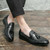 Men's black croc pattern top tassel penny slip on dress shoe 03