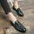 Men's black croc pattern top tassel penny slip on dress shoe 06