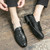 Men's black croc pattern top tassel penny slip on dress shoe 07