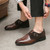 Men's brown cross monk strap slip on dress shoe 05