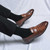 Men's brown retro croc skin pattern penny slip on dress shoe 02