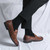 Men's brown retro croc skin pattern penny slip on dress shoe 07