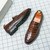 Men's brown retro croc skin pattern penny slip on dress shoe 09