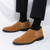 Men's brown plain nubuck stretch entry slip on dress shoe 07