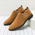 Men's brown plain nubuck stretch entry slip on dress shoe 08
