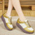 Women's golden floral lace accents lace up rocker bottom shoe sneaker 08