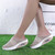 Women's khaki strap panel hollow out slip on rocker bottom shoe mule 03