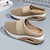 Women's khaki strap panel hollow out slip on rocker bottom shoe mule 07