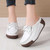 Women's white lace tie & tassel on top slip on shoe mule 06