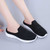 Women's black white stripe pattern texture slip on shoe mule 04