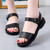 Women's black plain open toe buckle velcro shoe sandal 02