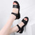 Women's black plain open toe buckle velcro shoe sandal 03
