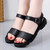 Women's black plain open toe buckle velcro shoe sandal 04