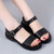 Women's black plain open toe buckle velcro shoe sandal 08