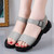 Women's grey plain open toe buckle velcro shoe sandal 05