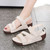Women's beige open toe cut out buckle velcro slip on shoe sandal 06