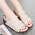 Women's beige open toe cut out buckle velcro slip on shoe sandal 10