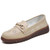 Women's beige hollow floral metal buckle slip on shoe loafer 01