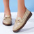 Women's beige hollow floral metal buckle slip on shoe loafer 02