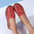 Women's red hollow floral metal buckle slip on shoe loafer 07