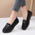 Women's black pattern check accents metal buckle slip on shoe loafer 04