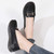 Women's black pattern check accents metal buckle slip on shoe loafer 06