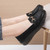 Women's black pattern check accents metal buckle slip on shoe loafer 08