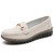 Women's beige pattern check accents metal buckle slip on shoe loafer 01