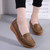 Women's brown simple plain slip on shoe loafer wedge 03