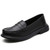 Women's black penny strap on top slip on shoe loafer 01