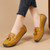 Women's yellow metal buckle tassel on top slip on shoe loafer 02