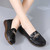 Women's black metal ornament buckle on strap slip on shoe loafer 04