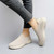 Women's beige plain flyknit pattern accents slip on shoe sneaker 02