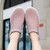 Women's pink stripe texture sock like flyknit slip on shoe sneaker 06
