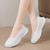 Women's beige white knit floral lace pattern low cut slip on shoe sneaker 04