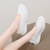 Women's beige white knit floral lace pattern low cut slip on shoe sneaker 03