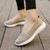 Women's khaki flyknit pattern hollow low cut slip on shoe sneaker 02