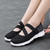 Women's black flyknit velcro stretch strap low cut slip on shoe sneaker 05