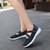 Women's navy flyknit velcro stretch strap low cut slip on shoe sneaker 02